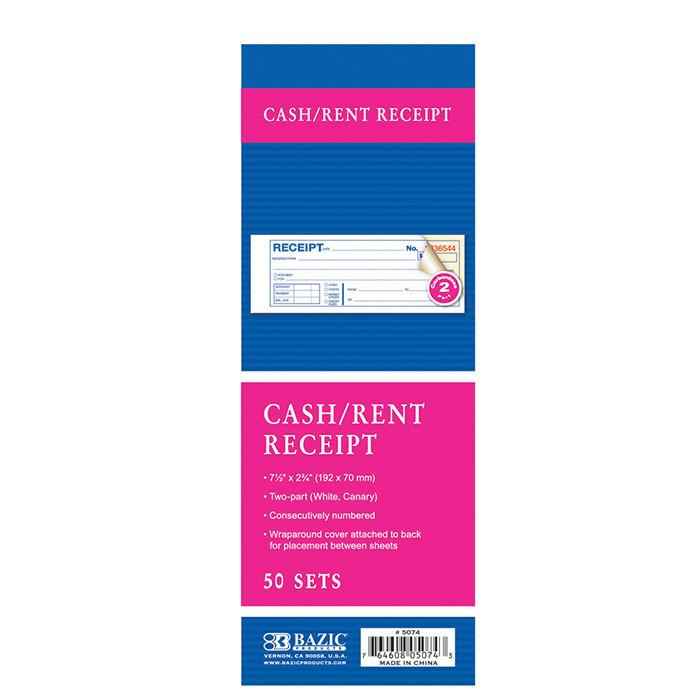 50 Sets 7 1/2" x 2 3/4" 2 - Part Carbonless Cash or Rent Receipt Book - Digital Docks Age